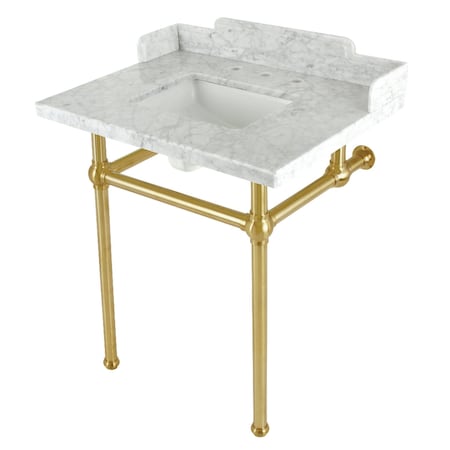 Kingston Brass 30 Carrara Marble Console Sink with Brass Legs, Marble WhiteBrushed Brass LMS30MBSQ7